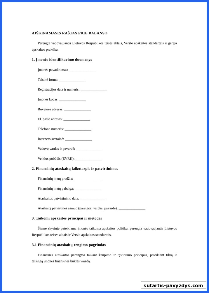 Aiškinamasis Raštas Prie Balanso Pavyzdys