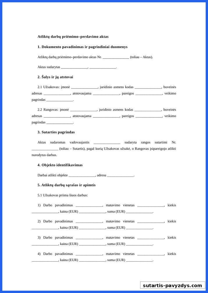 Atliktu Darbu Aktas Pavyzdys