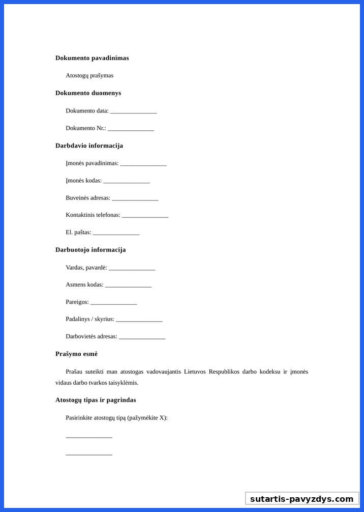 Atostogu Prasymas Pavyzdys