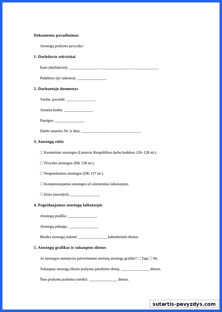 Atostogų Prašymo Pavyzdys