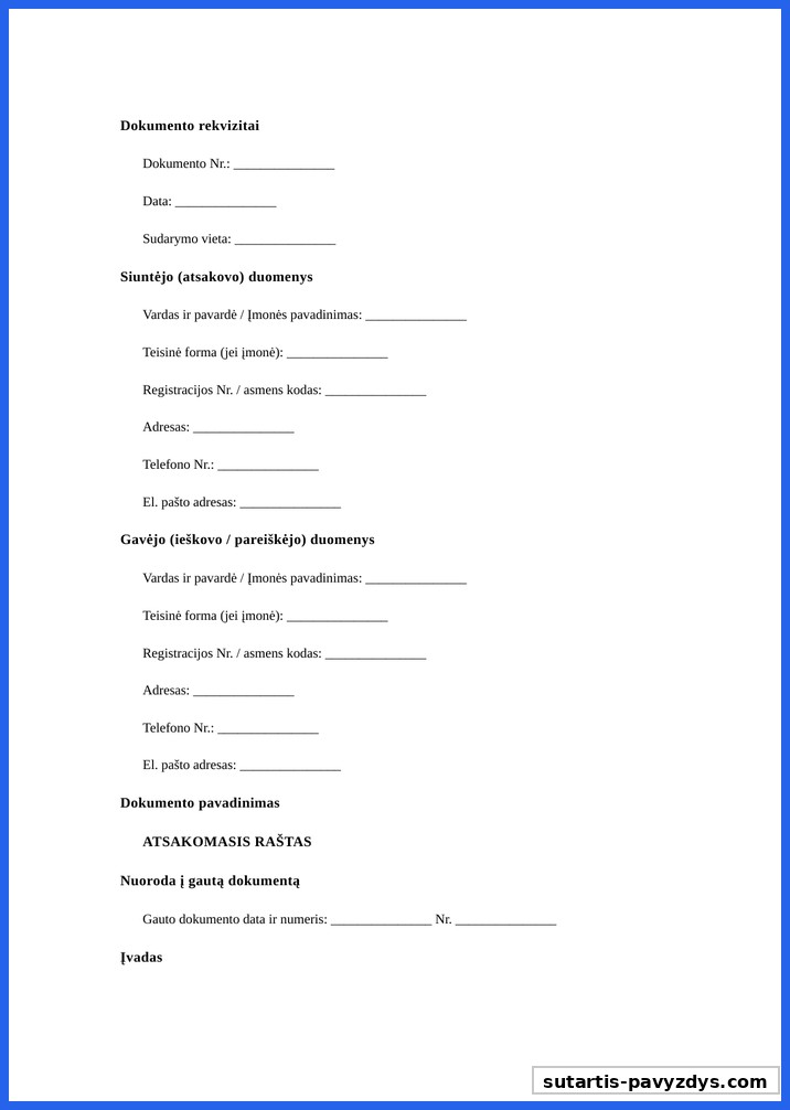 Atsakomasis Raštas Pavyzdys