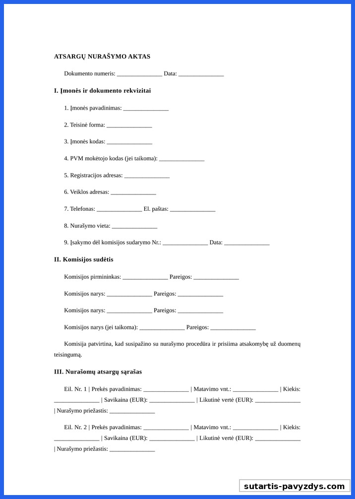 Atsargų Nurašymo Aktas Pavyzdys