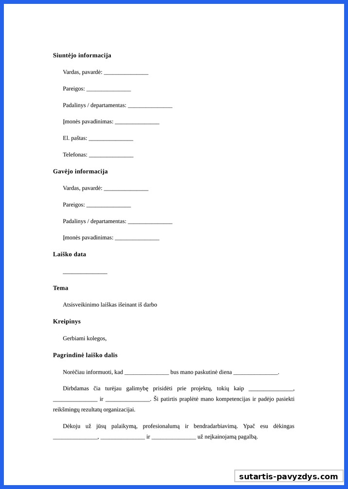 Atsisveikinimo Laiškas Išeinant Iš Darbo Pavyzdys