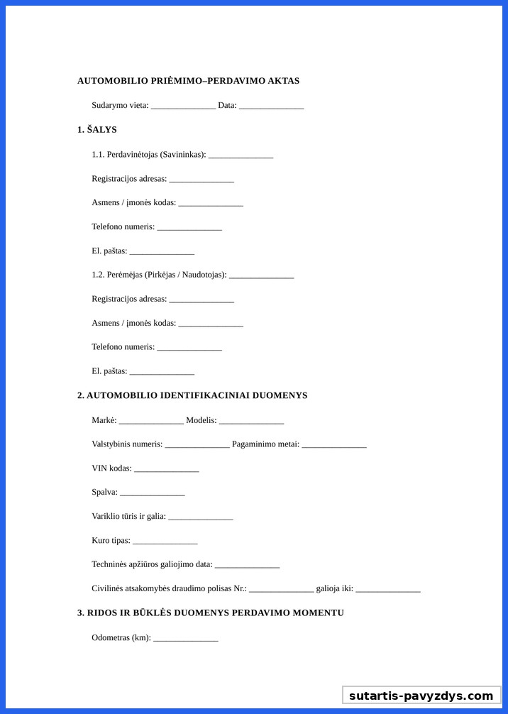 Automobilio Priėmimo Perdavimo Aktas Pavyzdys
