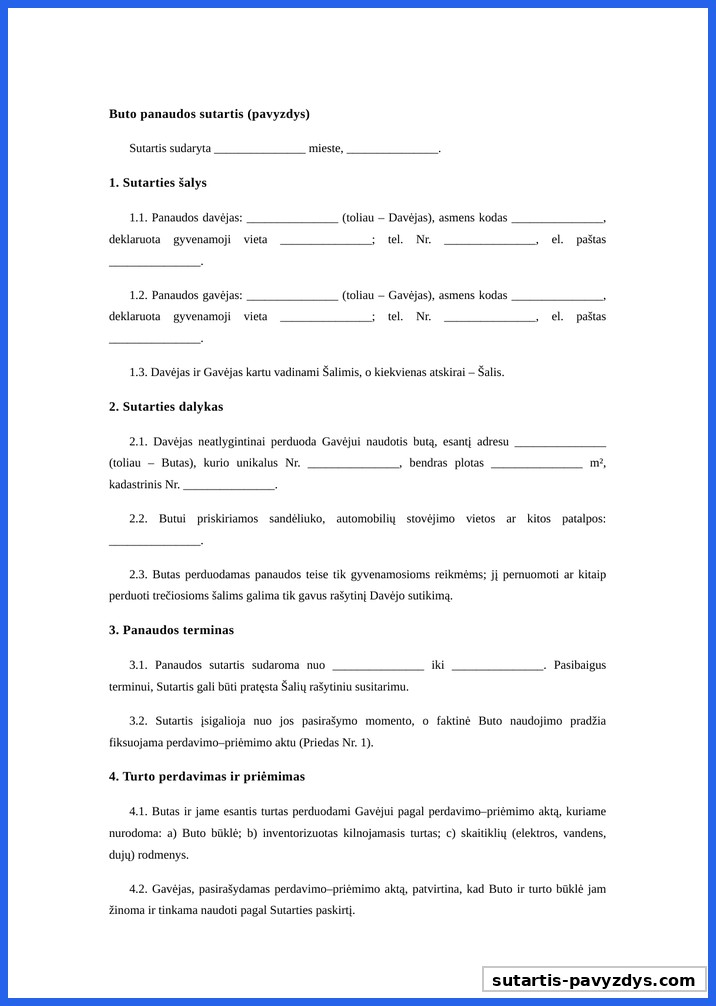 Buto Panaudos Sutartis Pavyzdys