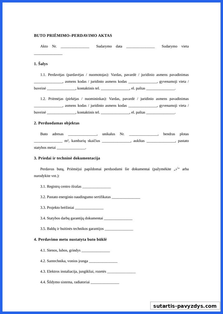 Buto Priėmimo Perdavimo Aktas Pavyzdys