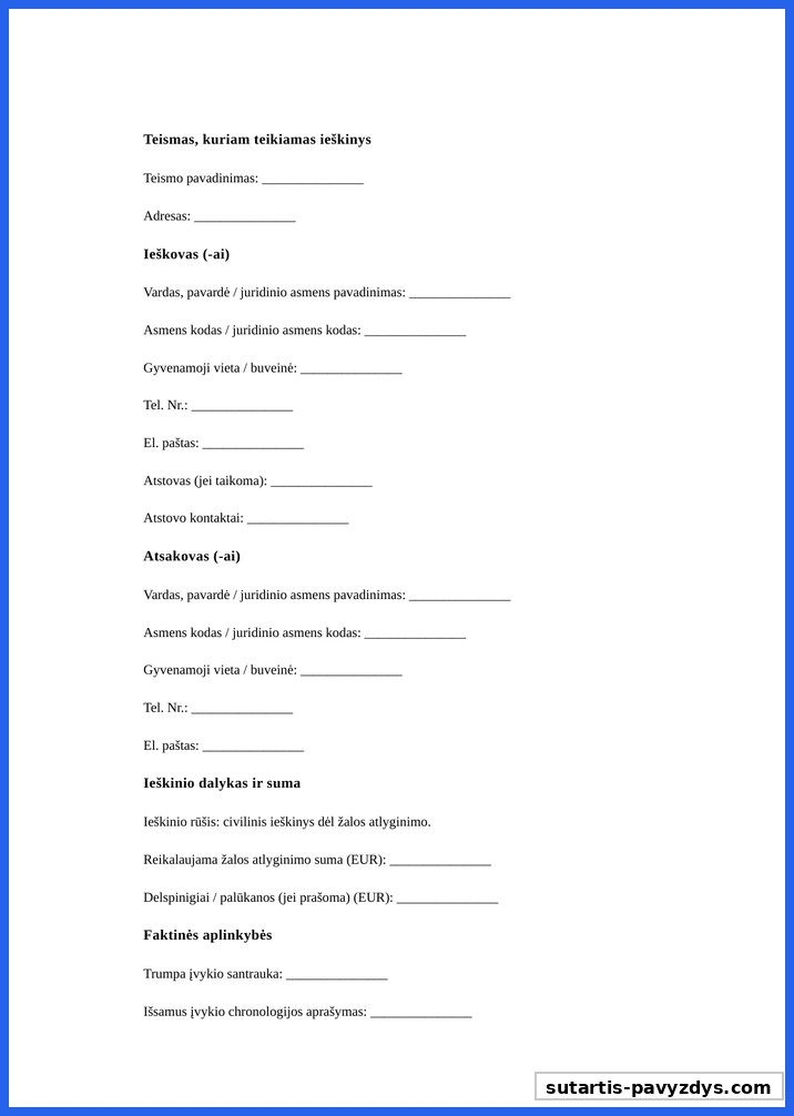 Civilinis Ieškinys Dėl Žalos Atlyginimo Pavyzdys