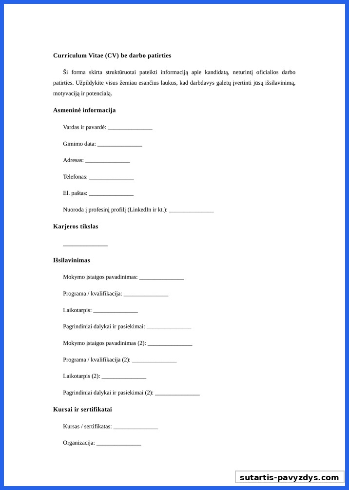 Cv Pavyzdys Be Darbo Patirties