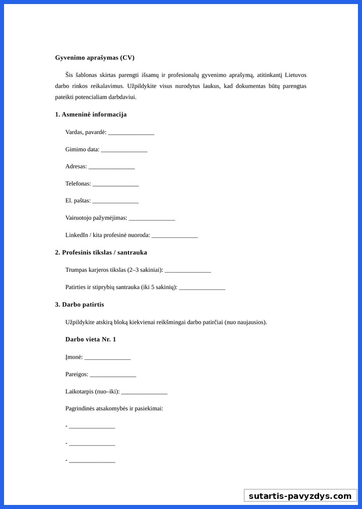 Darbo Cv Pavyzdys