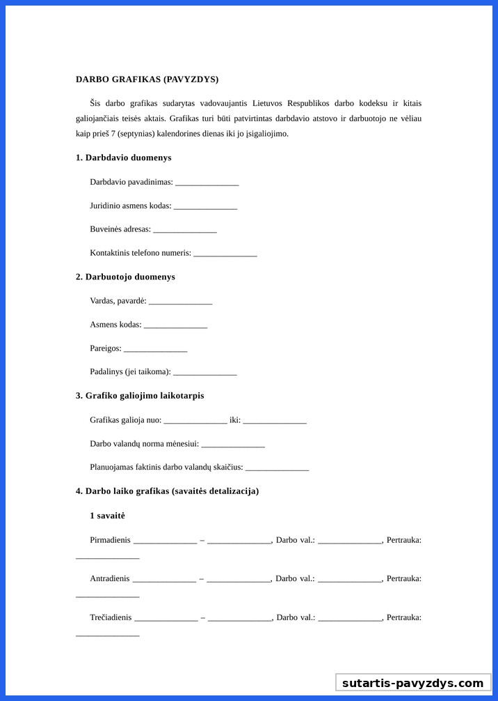 Darbo Grafikas Pavyzdys