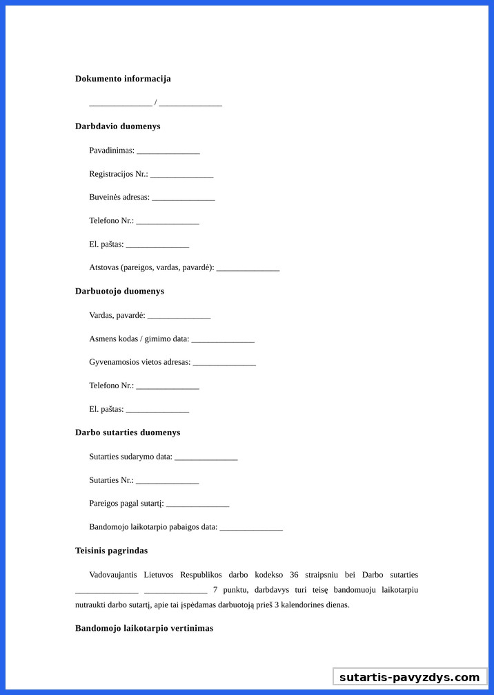 Darbo Sutarties Nutraukimas Bandomuoju Laikotarpiu Pavyzdys