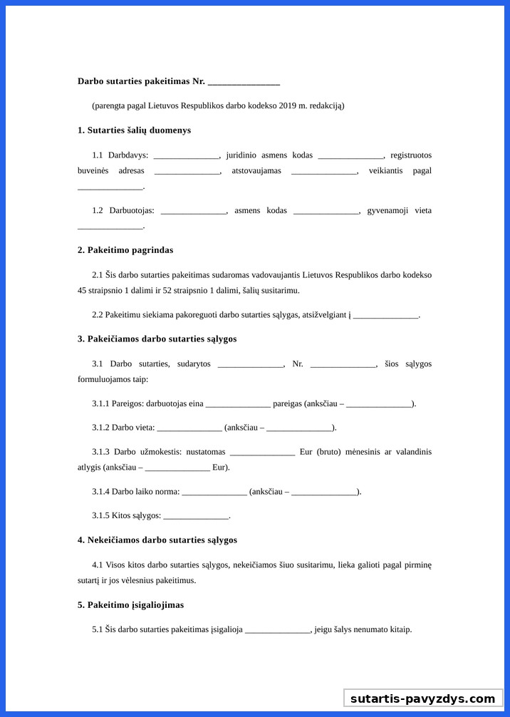 Darbo Sutarties Pakeitimas Pavyzdys 2019