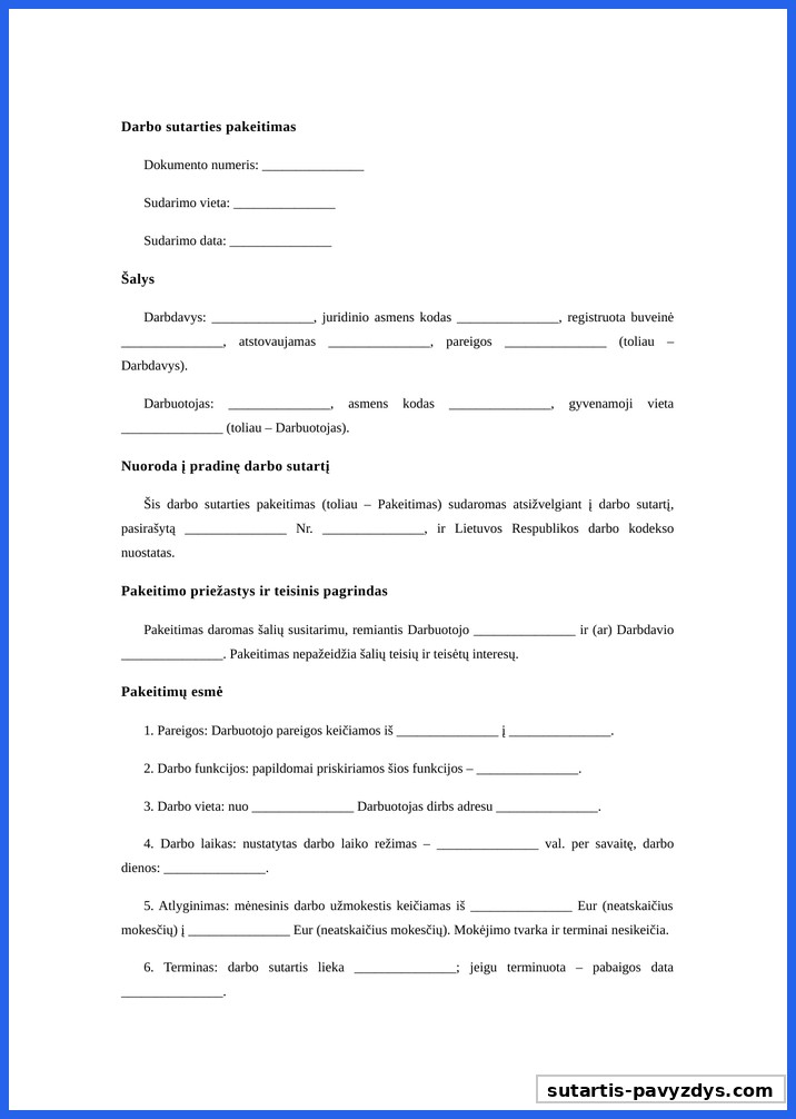 Darbo Sutarties Pakeitimas Pavyzdys