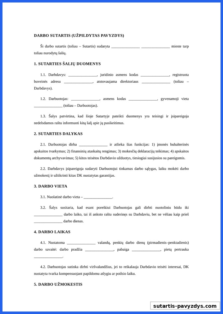 Darbo Sutarties Pavyzdys Uzpildytas