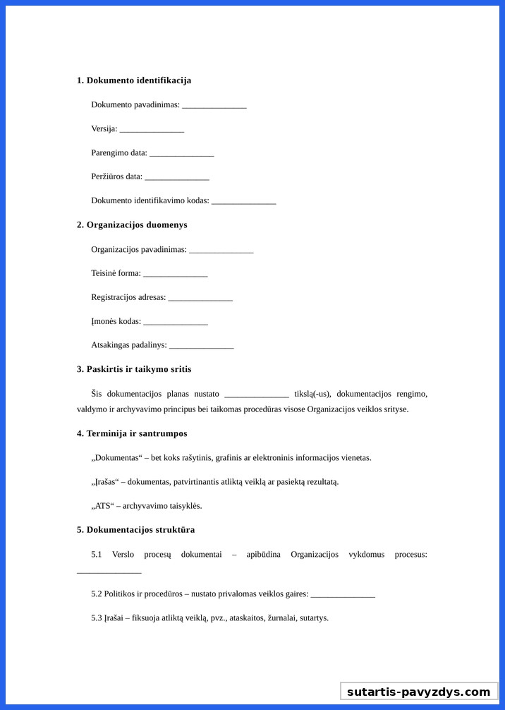 Dokumentacijos Planas Pavyzdys