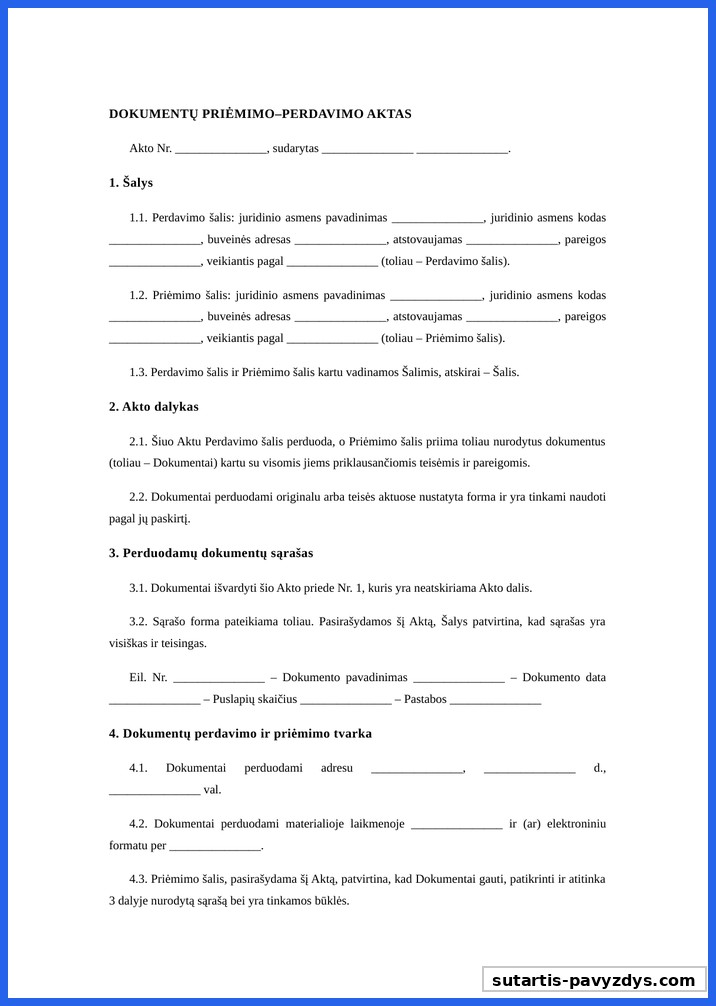 Dokumentų Priėmimo Perdavimo Aktas Pavyzdys