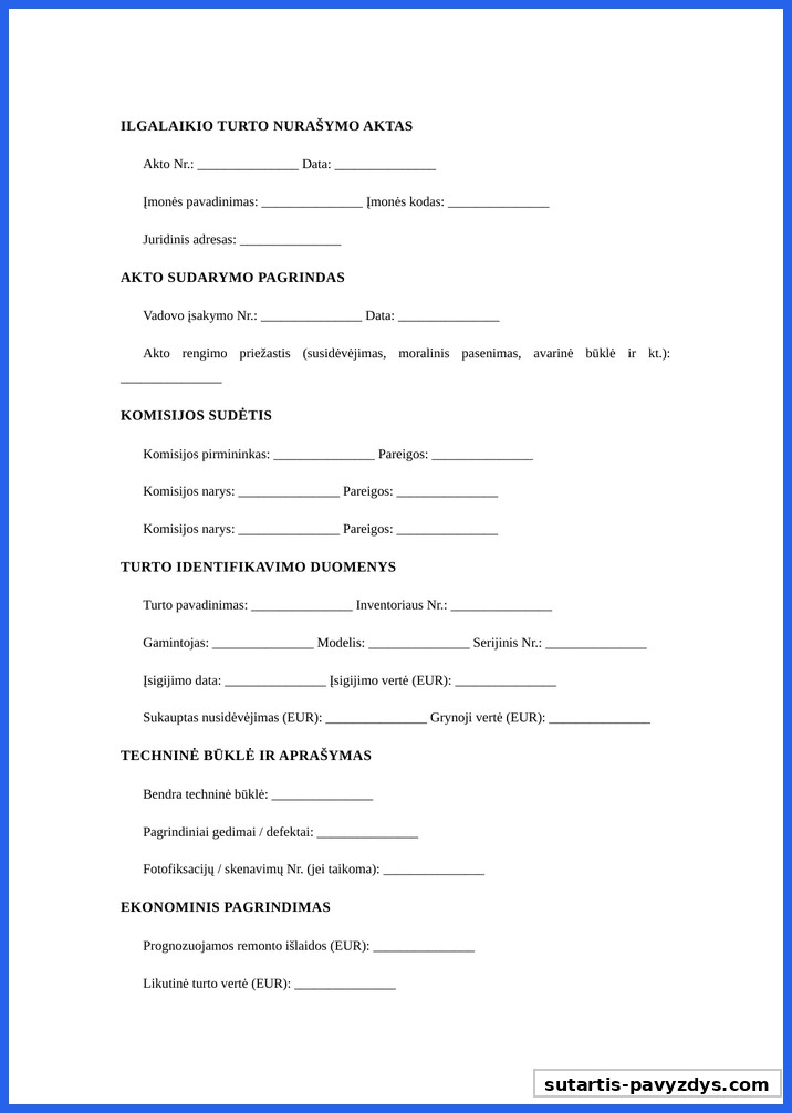 Ilgalaikio Turto Nurašymo Aktas Pavyzdys