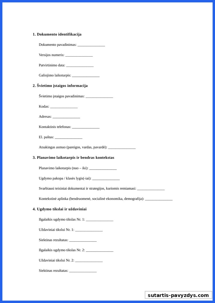 Ilgalaikis Ugdomosios Veiklos Planas Pavyzdys