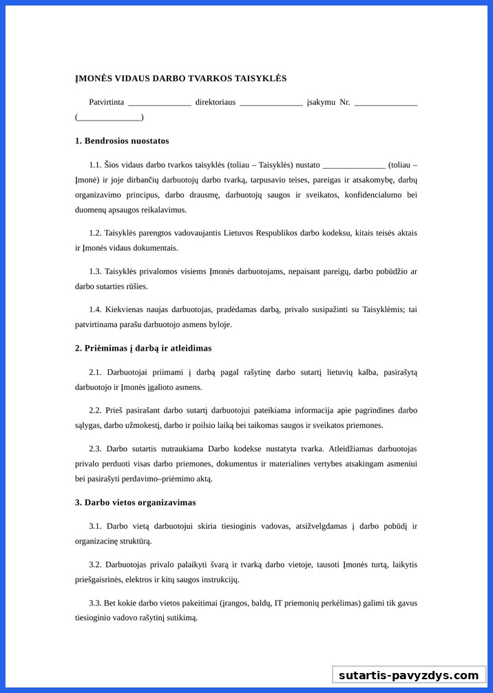 Įmonės Vidaus Darbo Tvarkos Taisyklės Pavyzdys