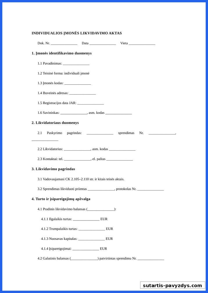 Individualios Įmonės Likvidavimo Aktas Pavyzdys