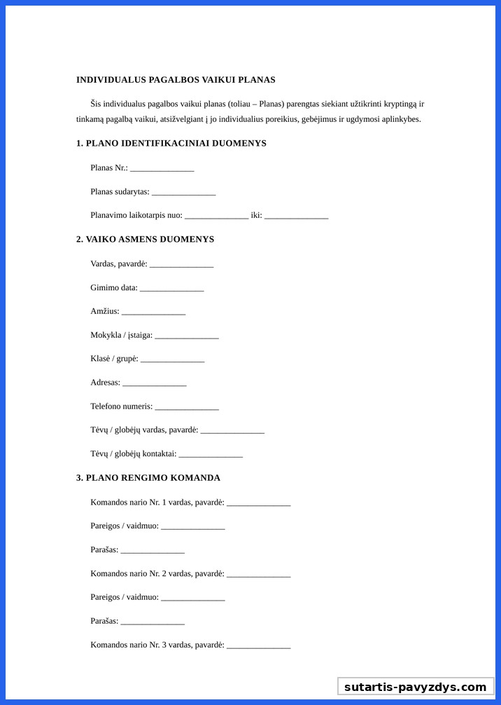 Individualus Pagalbos Vaikui Planas Pavyzdys