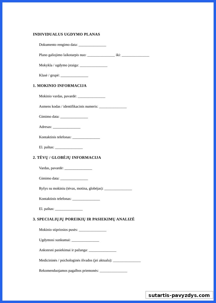 Individualus Ugdymo Planas Pavyzdys