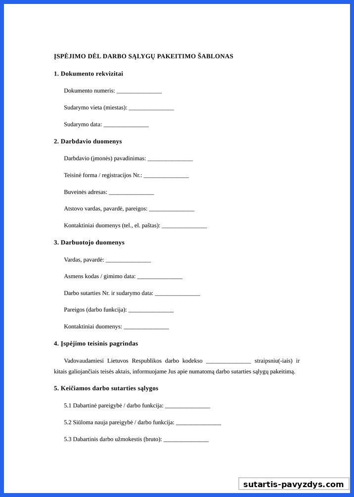 Įspėjimo Dėl Darbo Sąlygų Pakeitimo Pavyzdys