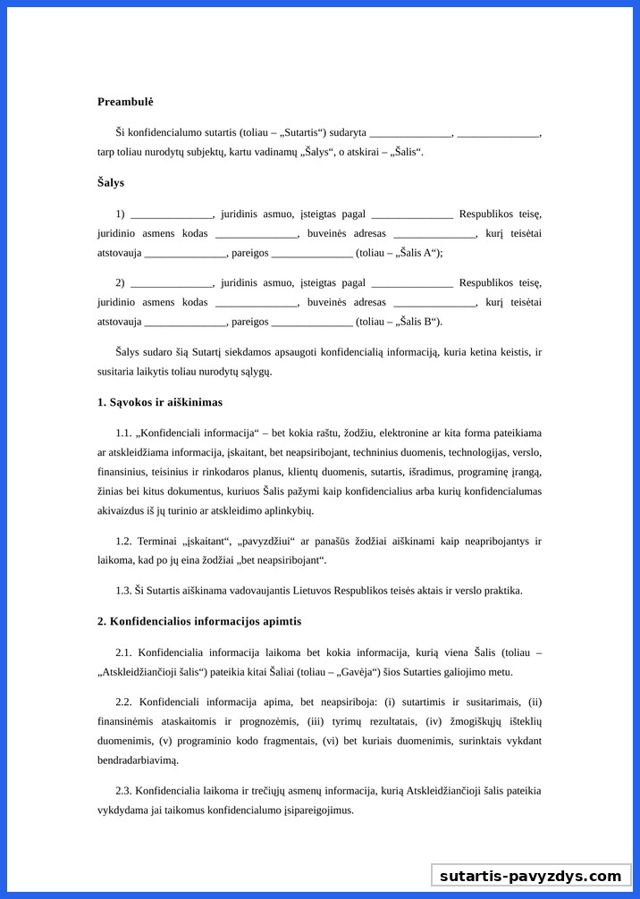Konfidencialumo Sutartis Pavyzdys