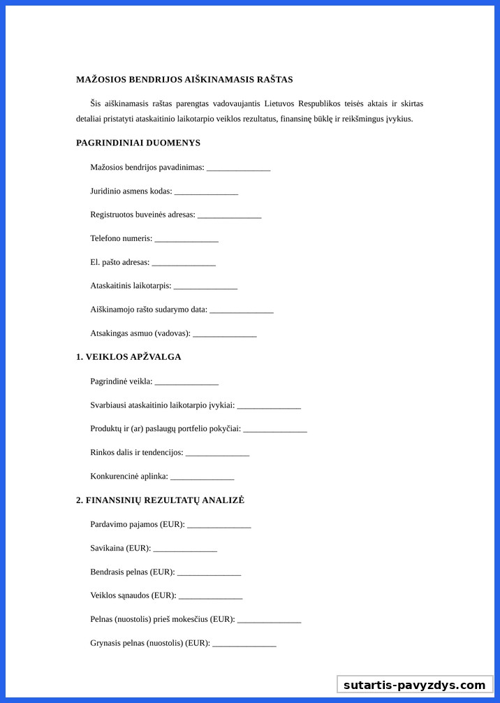 Mažosios Bendrijos Aiškinamasis Raštas Pavyzdys