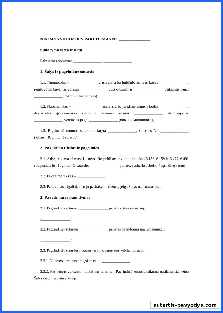 Nuomos Sutarties Pakeitimas Pavyzdys