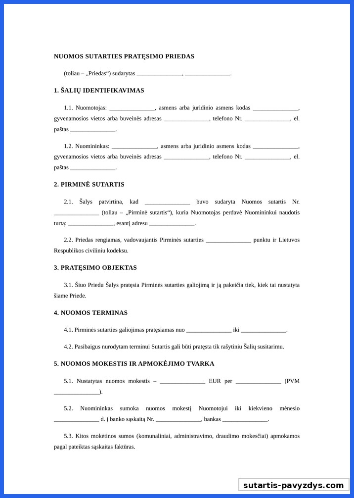 Nuomos Sutarties Pratęsimas Pavyzdys