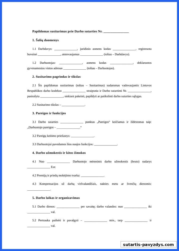 Papildomas Susitarimas Prie Darbo Sutarties Pavyzdys