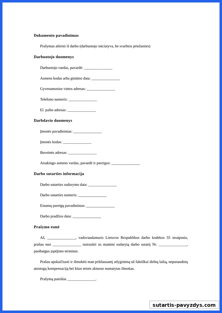 Pavyzdys Šablonas Prasymas Atleisti Is Darbo
