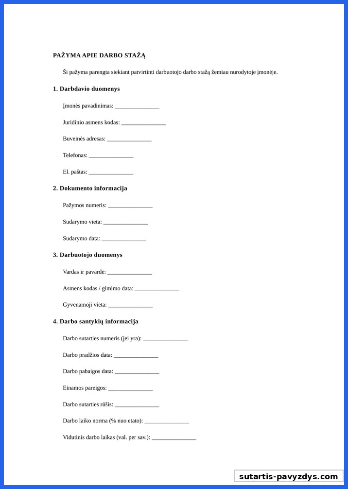 Pažyma Apie Darbo Stažą Pavyzdys
