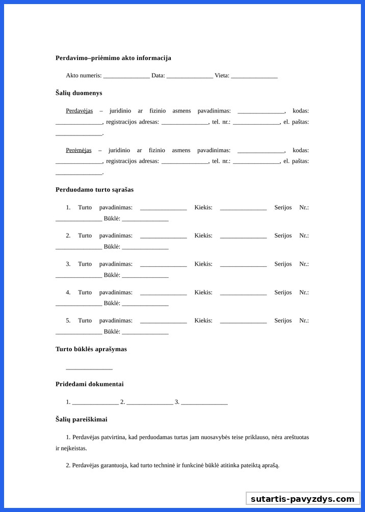 Perdavimo Aktas Pavyzdys
