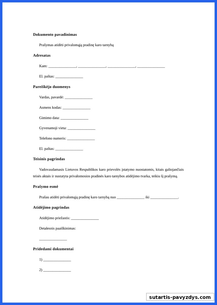 Prasymas Atideti Karine Tarnyba Pavyzdys