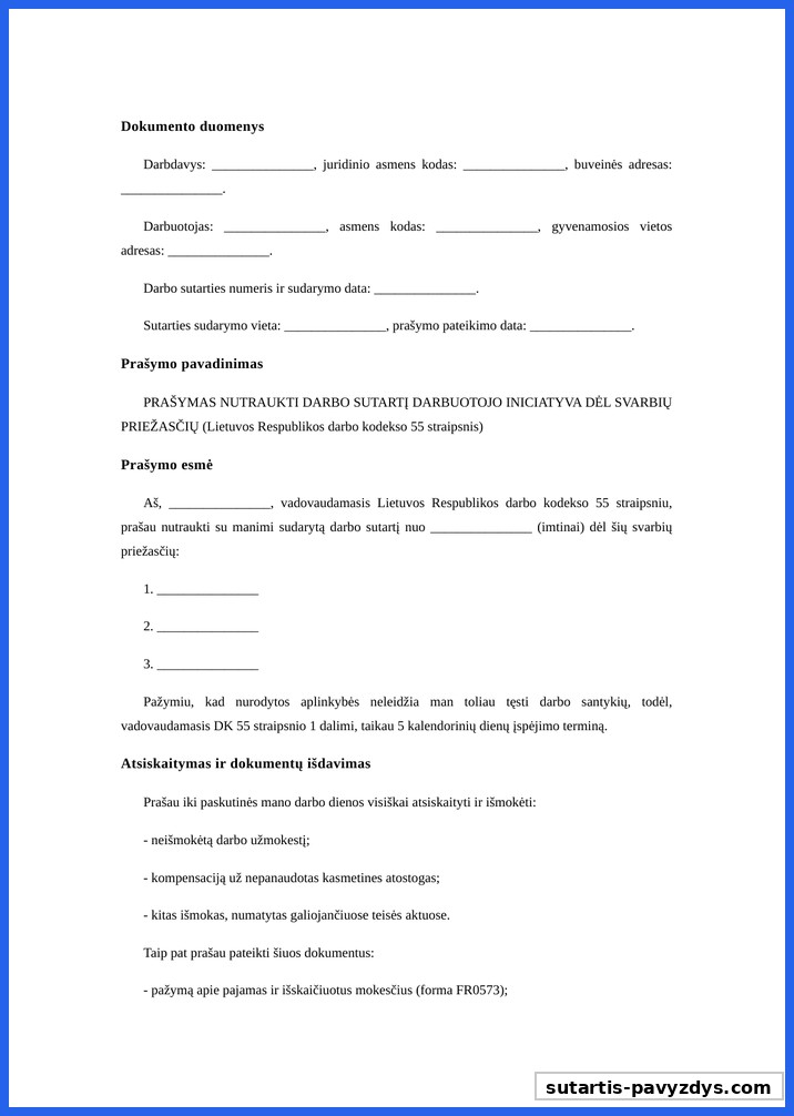 Prasymas Atleisti Is Darbo Pagal 55 Str Pavyzdys