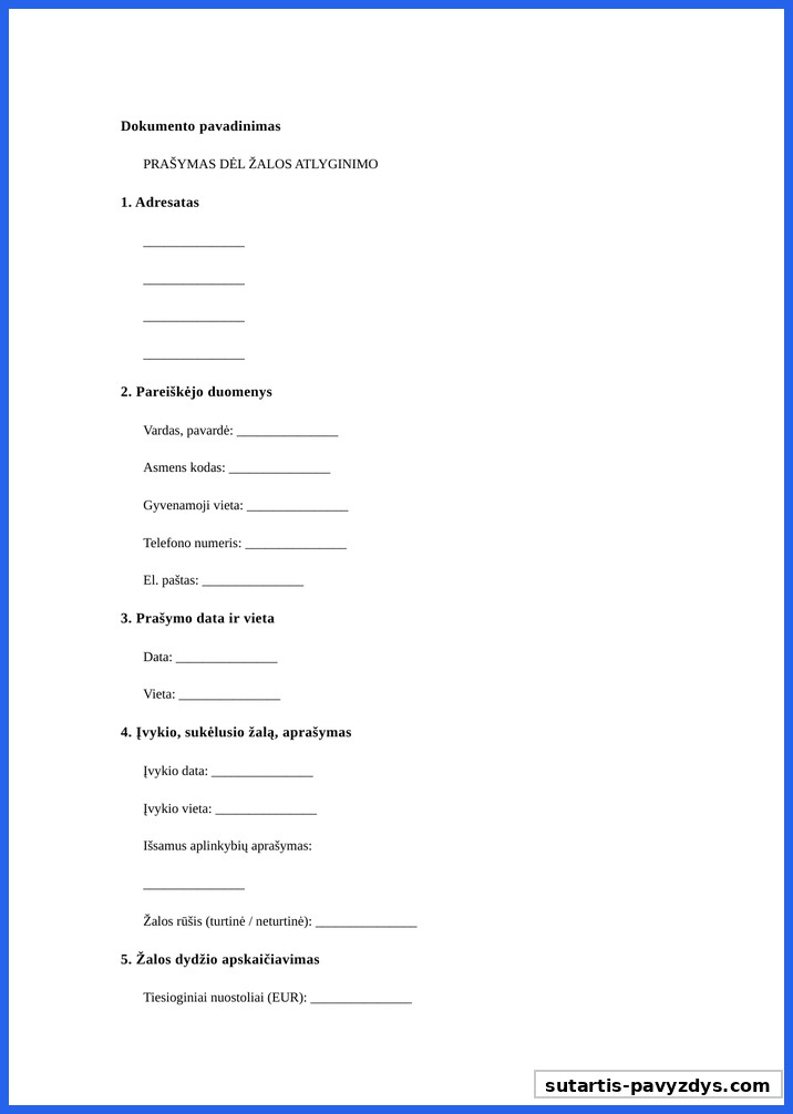 Prasymas Del Zalos Atlyginimo Pavyzdys