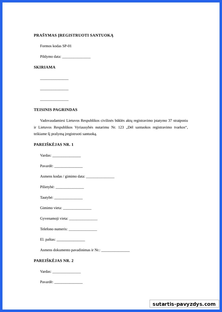 Prasymas Registruoti Santuoka Pavyzdys