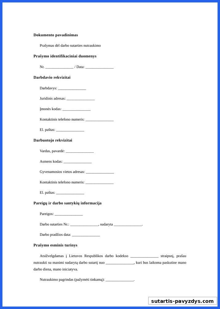 Prašymo Atleisti Iš Darbo Pavyzdys