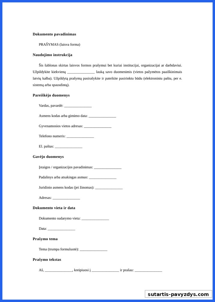 Prašymo Pavyzdys Laisva Forma