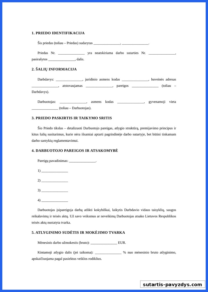 Priedas Prie Darbo Sutarties Pavyzdys