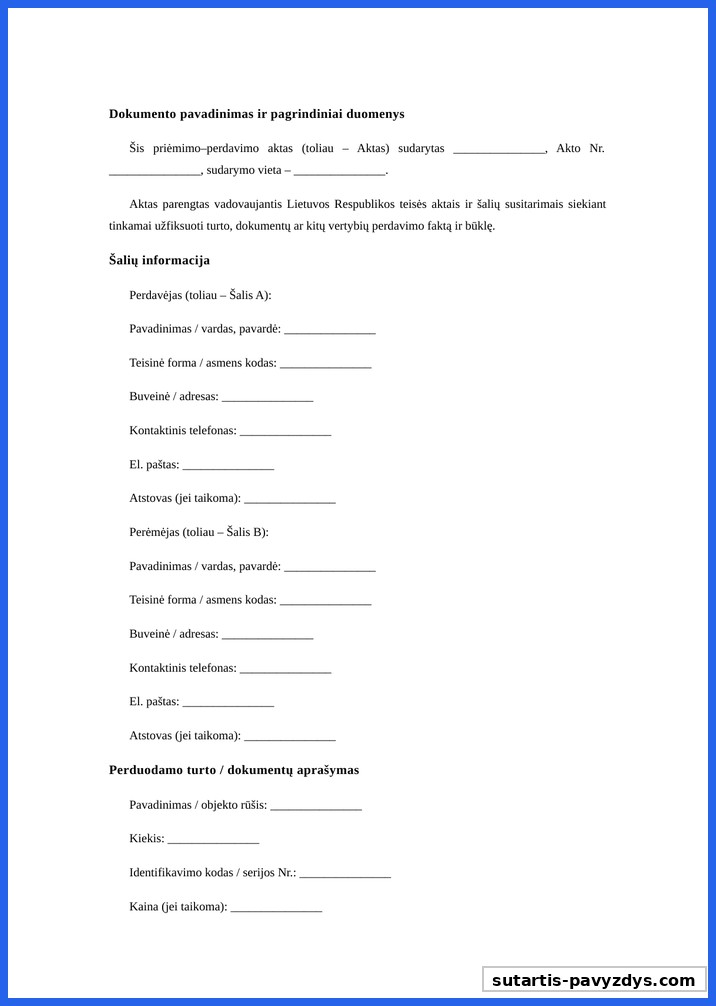 Priėmimo Perdavimo Aktas Pavyzdys