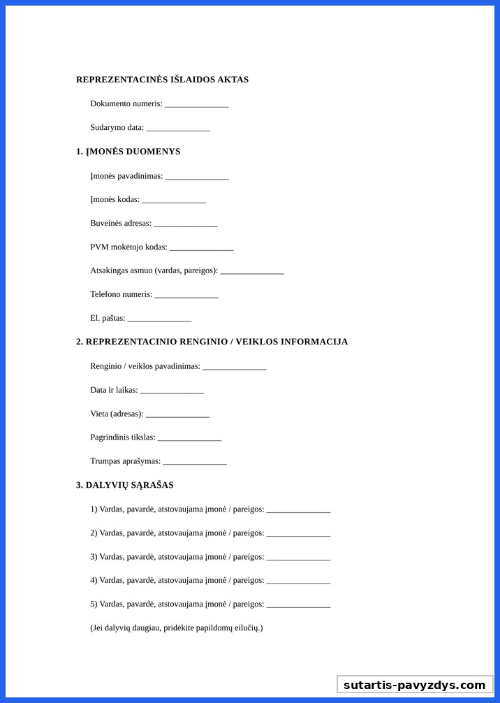 Reprezentacinės Išlaidos Aktas Pavyzdys