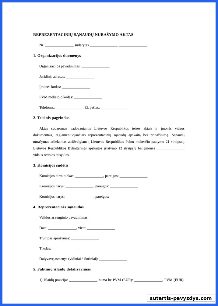 Reprezentacinių Sąnaudų Nurašymo Aktas Pavyzdys