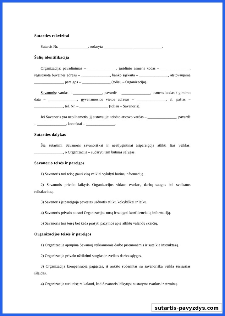 Savanoriavimo Sutartis Pavyzdys