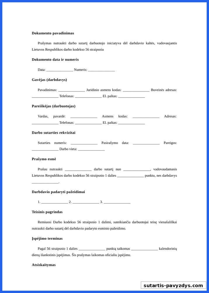 Savo Noru Prasymas Atleisti Is Darbo Pagal 56 Str Pavyzdys