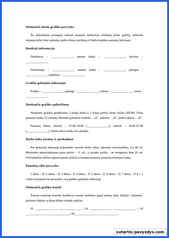 Slenkantis Darbo Grafikas Pavyzdys