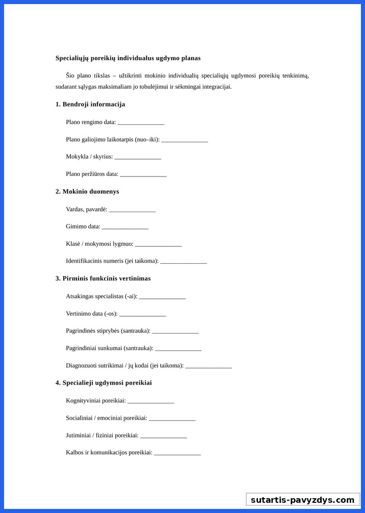 Specialiųjų Poreikių Individualus Ugdymo Planas Pavyzdys