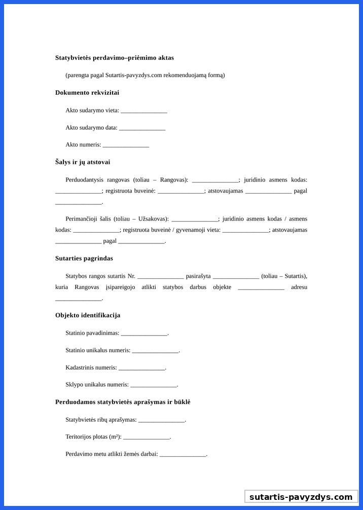 Statybvietės Perdavimo Priėmimo Aktas Pavyzdys